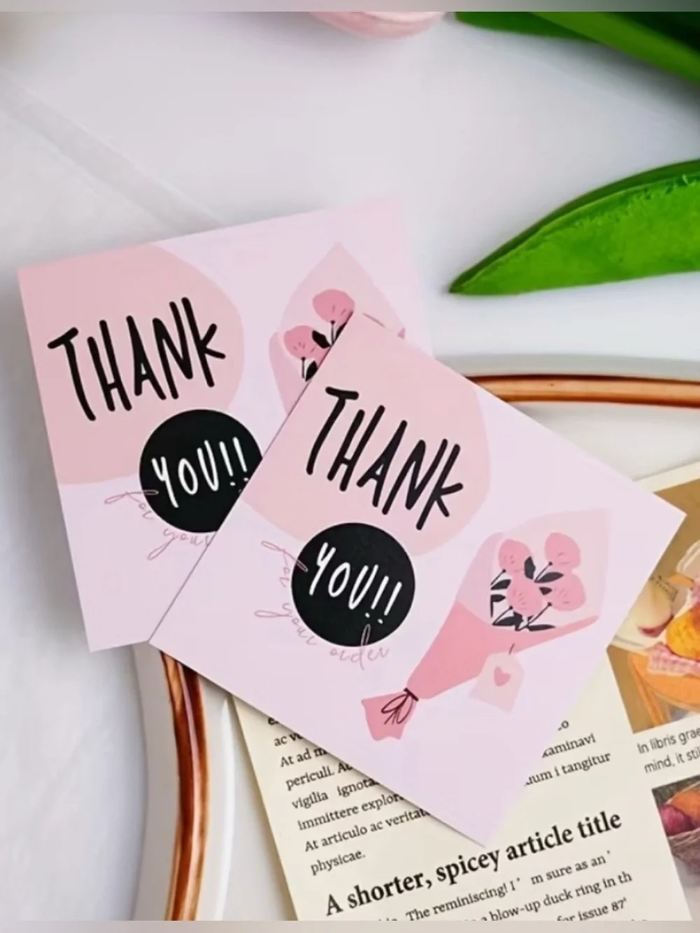 💜 NWT Square Floral Bouquet Mini Thank You Cards (50 Cards)